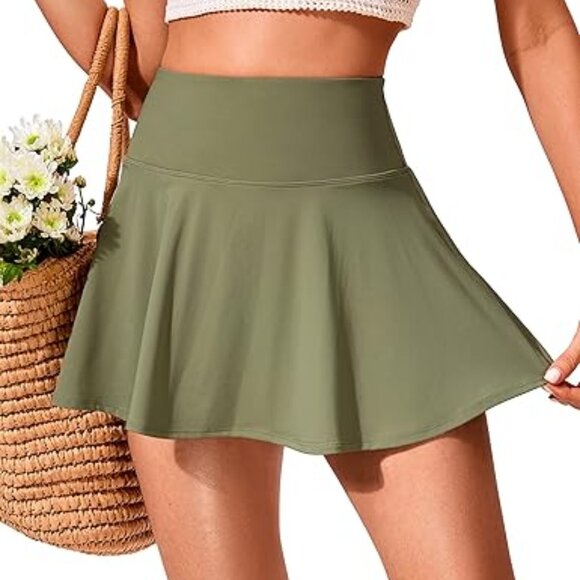 NWT CRZ YOGA Womens High Waisted Swim Skirt Baddie Preppy Moss Green Summer S - Picture 1 of 4